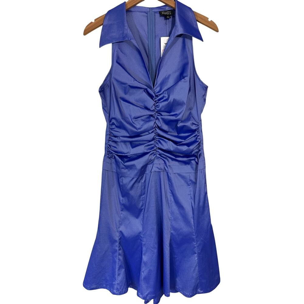NWT Adrianna Papell Blue Ruched Collared Sleeveless Cocktail Dress Size 10